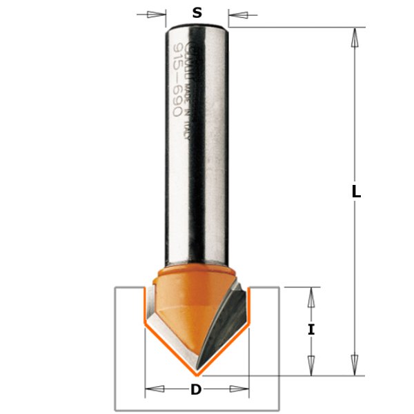 815.064.11 HM-FRAISE POUR RAINURES S=1/4'' D=1/4'' I=5/16'' A=90°