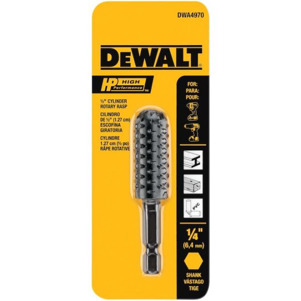 DWA4970 Râpe rotative cylindrique 1/2 po High Performance DEWALT pour visseuse, embout 1/4 po hexagonal – Image 2